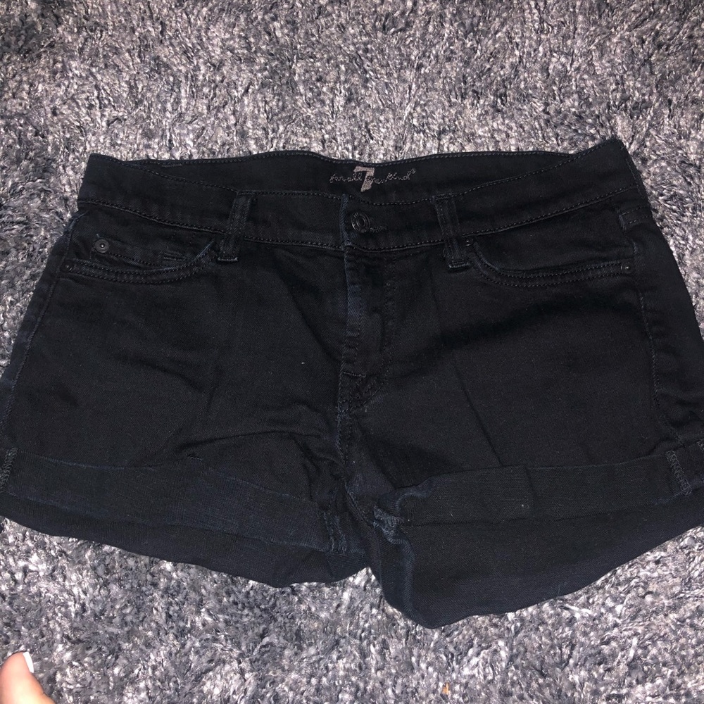 7 for all mankind black denim roll up shorts